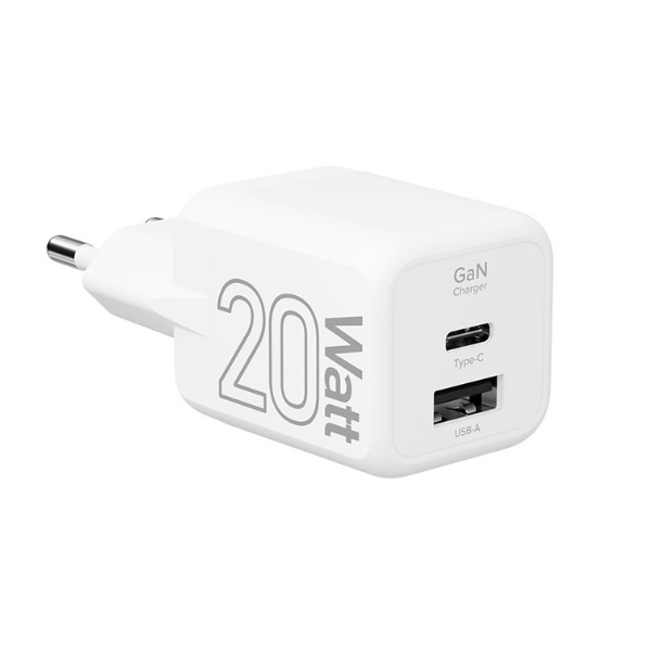

Зарядное устройство сетевое Lyambda LJC-20-1C1A GaN, 20 Вт, 1xUSB-C, 1xUSB-A, белый, LJC-20-1C1A