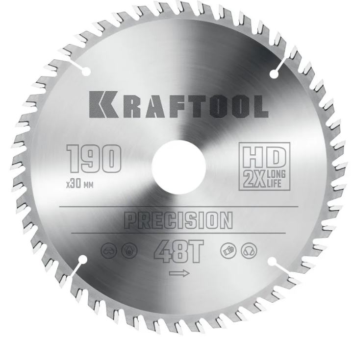 

Диск пильный Kraftool Precission 36952-190-30 Kraftool по дереву 190x30мм. 48т, Precission