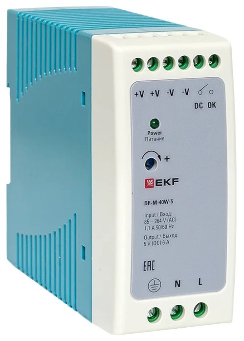 

Блок питания EKF DR-M-40W-5 на дин рейку 40 Вт, 240 В AC /5 В DC, DR-M-40W-5