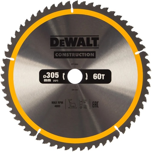 

Диск пильный DeWALT DT1960 CONSTRUCT 305/30 60 ATB -5град, DT1960