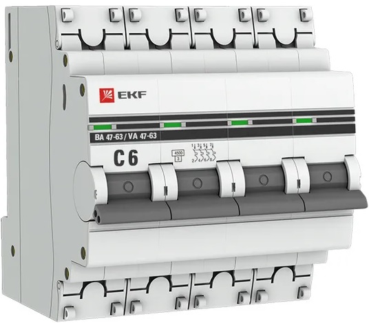 

Автоматический выключатель EKF mcb4763-4-06C-pro 4P 6А (C) 4,5kA ВА 47-63, mcb4763-4-06C-pro