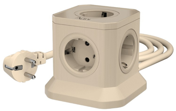Изображение товара Сетевой фильтр AGNI TP‑VE4U5E‑5m‑ivory 5 розеток с защитой и кабелем 5 м