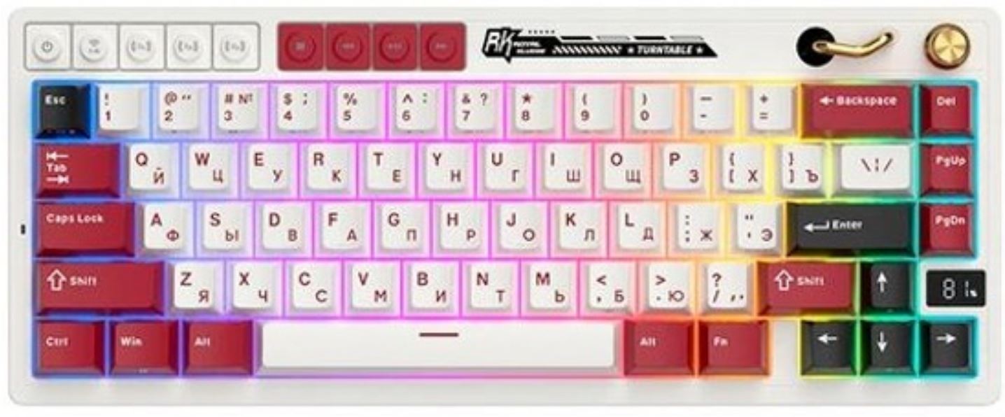 

Клавиатура Wireless Royal Kludge RK M65 6935280827099 3 типа подключения, 66 клавиш, цвет Famicom, RK M65