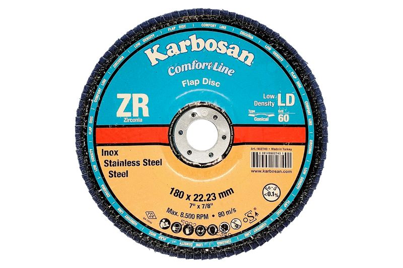 

Круг лепестковый ООО САМ KAR-982740 Karbosan КЛТ 180х22/Р60 Comfort Line ZR LD Flap Конический INOX, KAR-982740