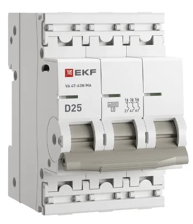 

Автоматический выключатель EKF M63MA6325D ВА 47-63N MA 3P 25А (D) 6кА без тепл. расцепит. PROXIMA, M63MA6325D