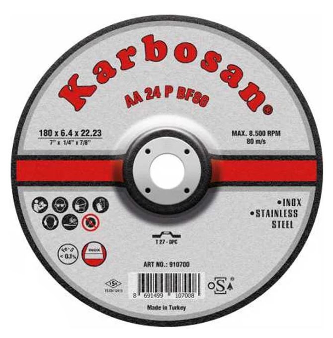 

Диск шлифовальный ООО САМ KAR-910700-10 Karbosan по нержавеющей стали 180х6,4х22 INOX 10 шт, KAR-910700-10