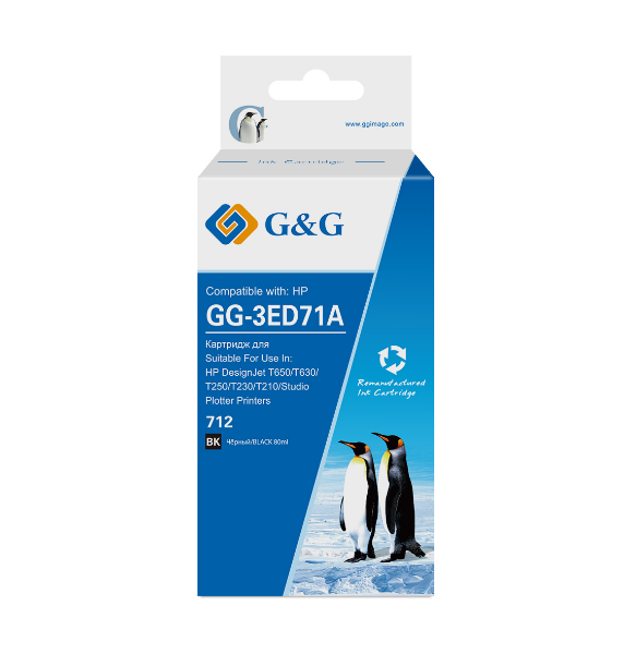 

Картридж G&G GG-3ED71A струйный 712 черный (80мл) для HP DesignJet T650/T630/T250/T230/T210/Studio Plotter Printers, GG-3ED71A