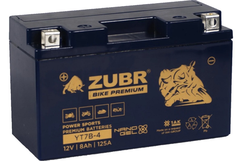 

Батарея ZUBR YT7B-4 (ZubrPrem) (8 Ач, 12 V) Прямая, L+ 150x65x92 (для мототехники), YT7B-4 (ZubrPrem)