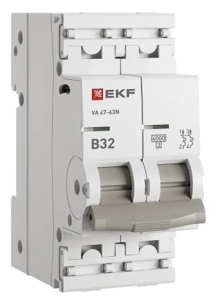 

Автоматический выключатель EKF M636232B 2P 32А (B) 6кА ВА 47-63N PROxima, M636232B