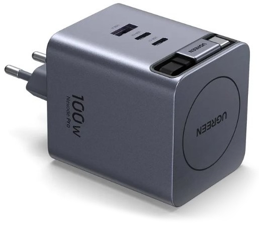

Зарядное устройство сетевое UGREEN X616 65828_ с выдвижным кабелем 100W GaN Fast Charger 2*USB-C&USB-A with Retractable Cable USB-C. Цвет: серый космо, X616