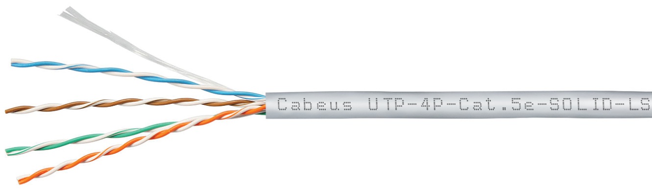 Кабель витая пара U/UTP 5e кат. 4 пары Cabeus UTP-4P-Cat.5e-SOLID-LSZH-GY-25 (24 AWG), одножильный, серый, LSZH, нг(А)-HF, (25 м)