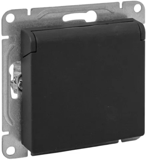 

Розетка с заземлением с крышкой EKF UP1-SOB-111-44 16А, IP44, со шторками, чёрный Эпика, UP1-SOB-111-44