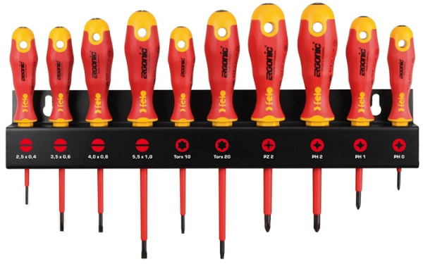 Изображение товара Набор отверток Felo 41491093 диэлектрические SL PZ PH Torx на стойке