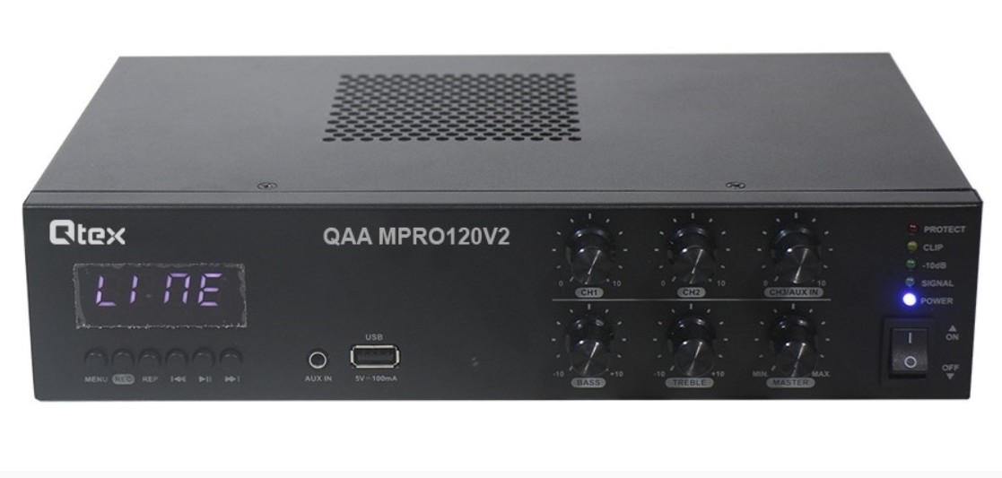 

Микшер-усилитель Qtex QAA MPRO120V2 класса D, 120 Вт – 100/70 В / 4 Ом, QAA MPRO120V2