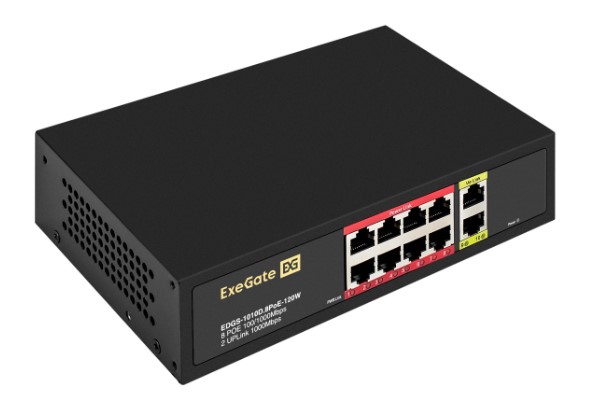 

Коммутатор неуправляемый Exegate EDGS-1010D.8PoE-120W EX299023RUS 10-портовый гигабитный UTP 10/100/1000 Base-T: 8*IEEE 802.3af (PoE) 15,4W, 2*RJ45, EDGS-1010D.8PoE-120W