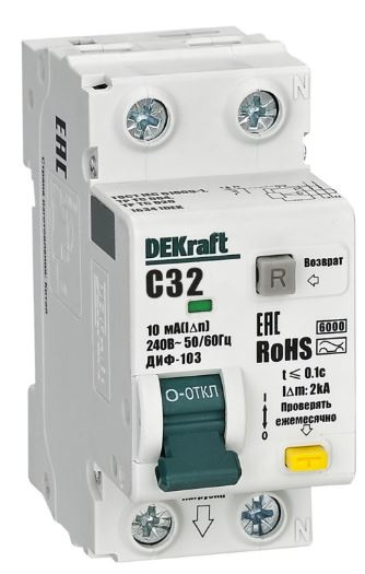 Изображение товара Автомат дифференциального тока серии ДИФ-103 6кА NEW Dekraft 1P+N 32 А