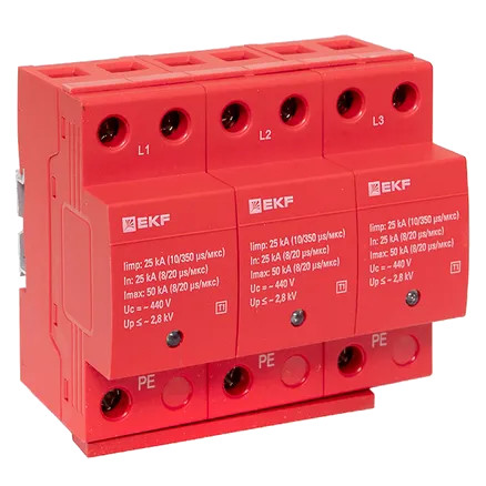 

УЗИП EKF spd-t1-3p УЗИП Класс 1 Iimp 25kA (10/350μs) 3P, spd-t1-3p