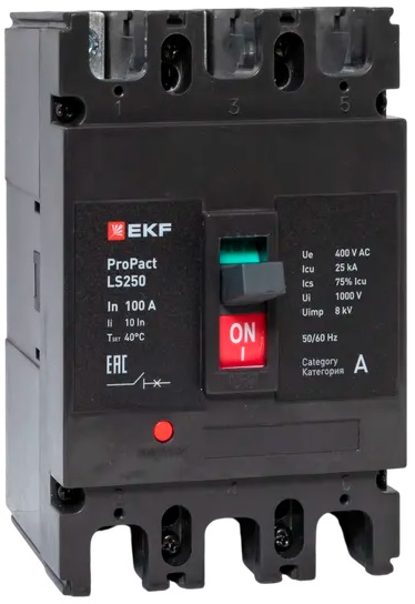 

Автоматический выключатель в литом корпусе EKF mccb-250-25-3-100-ls LS250 25кА 3P 100А ProPact, mccb-250-25-3-100-ls