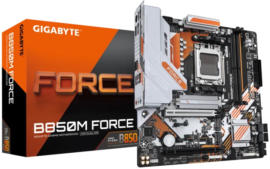

Материнская плата mATX GIGABYTE B850M FORCE (AM5, AMD B850, 2*DDR5, 4*SATA, 3*M.2, 2*PCIe, 2*USB 2.0, 4*USB 3.2, HDMI, DP), B850M FORCE