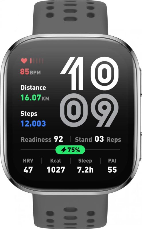 

Часы Amazfit Bip 6 A2435 6970100378191 1.97" AMOLED корп.угольно-серый рем.серый разм.брасл.:130-195мм, Bip 6 A2435