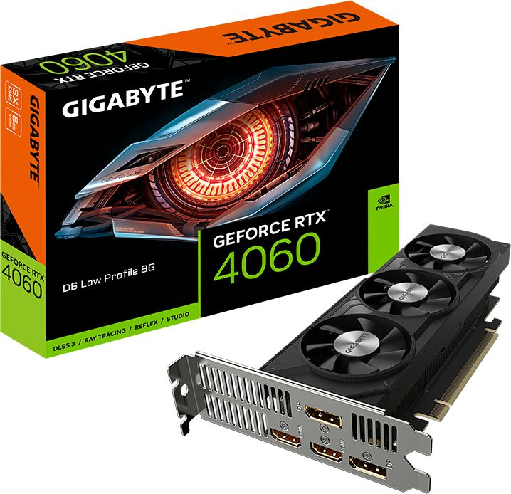 

Видеокарта PCI-E GIGABYTE GeForce RTX 4060 D6 Low Profile (GV-N4060D6-8GL) 8GB GDDR6 128bit 5nm 2310/18000MHz HDMI/3*DP, GeForce RTX 4060 D6 Low Profile (GV-N4060D6-8GL)