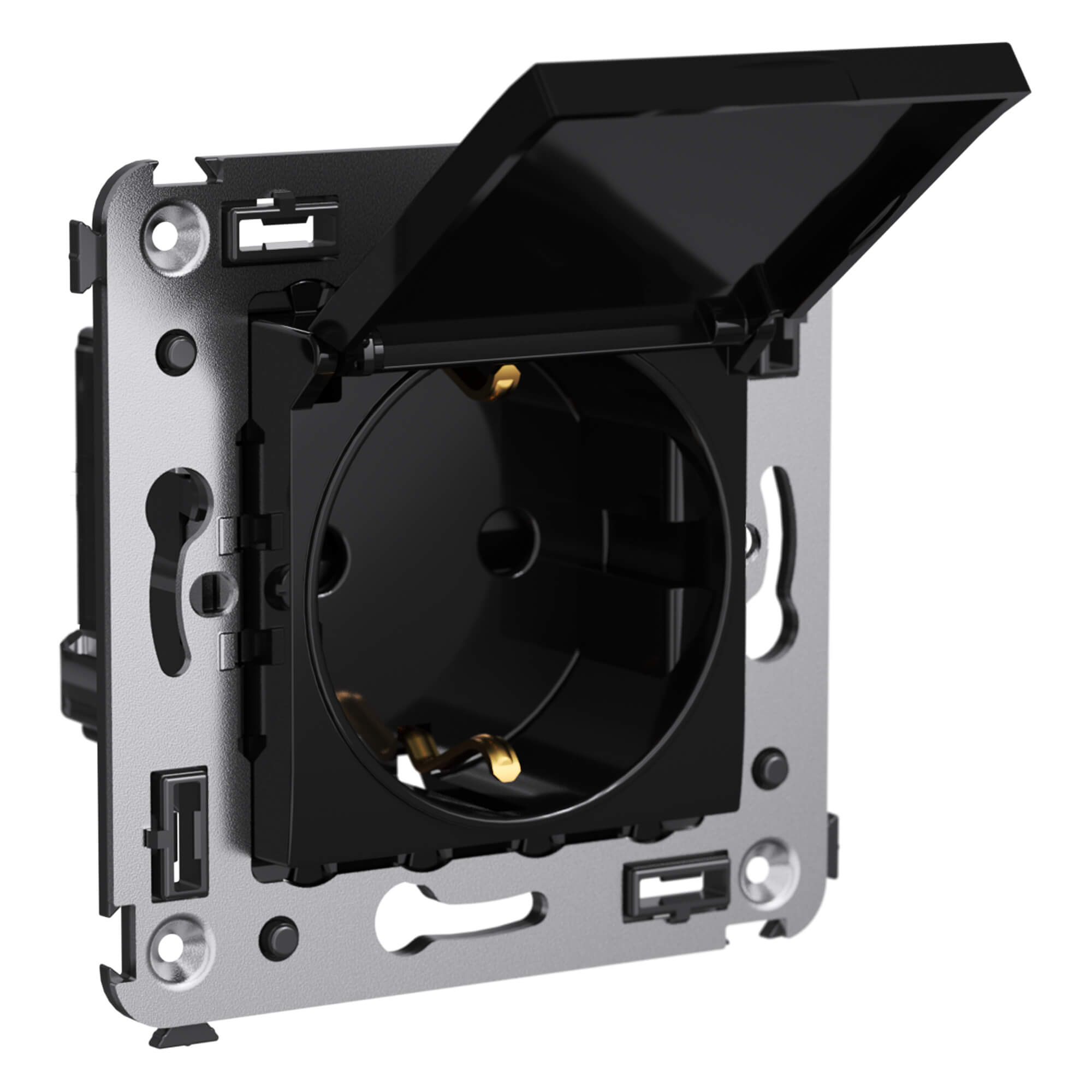 

Розетка DKC 4402013 в стену, с крышкой, 2P+E, с з/ш, "Чёрный квадрат", "Avanti", 4402013