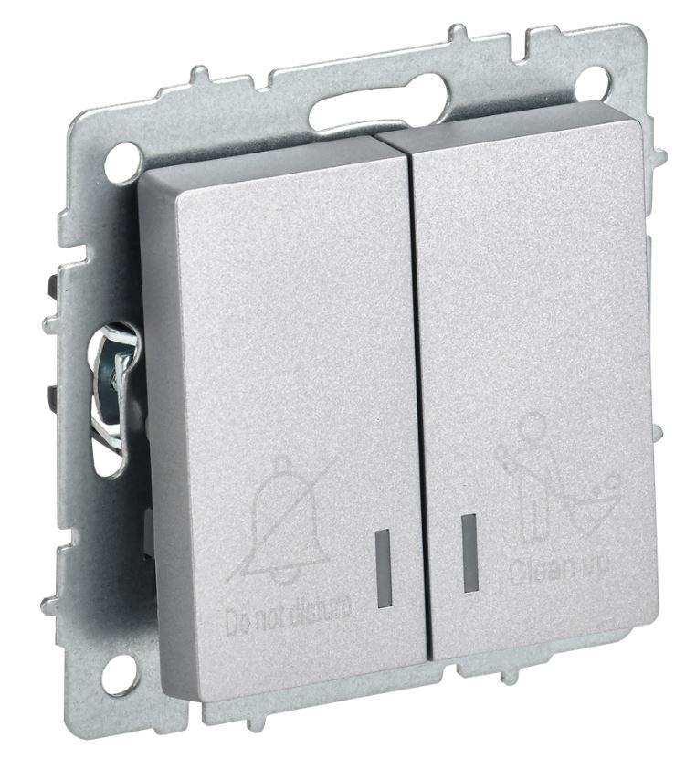 

Выключатель двухклавишный с подсветкой IEK BR-V20-2-10-K47 BRITE отел. 10А ВС10-2-9-БрА Алюминевый, BR-V20-2-10-K47