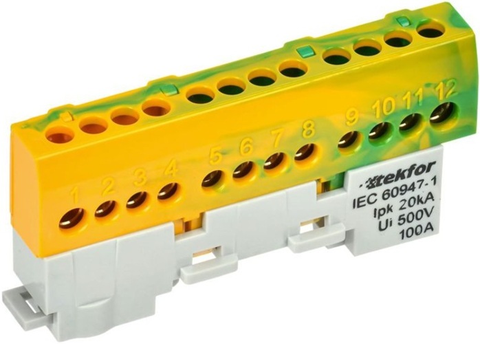 

Шина PE "земля" IEK TF-NN10-12-KL-K52 TEKFOR изолированная на универсальном держателе 6х9-12-ЖЗ, TF-NN10-12-KL-K52