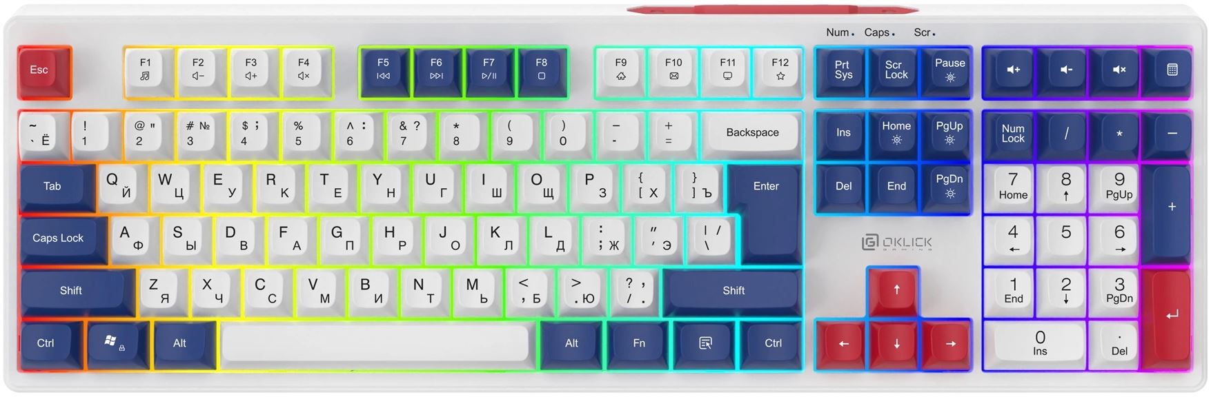 

Клавиатура Oklick 725G 2070294 белая/красная USB Multimedia for gamer LED, 725G
