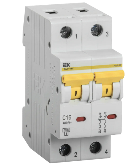 Изображение товара Автоматический выключатель IEK MVA31-2-016-C 16 А IP20 для групповых щитков