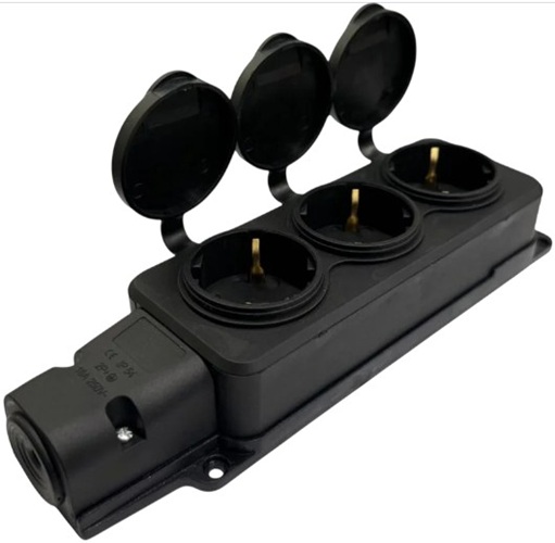 

Колодка ООО САМ SAMC-046222016-12 однофазная каучуковая три гнезда с крышкой с заземлением 220-250В 16А IP54 12 шт, SAMC-046222016-12