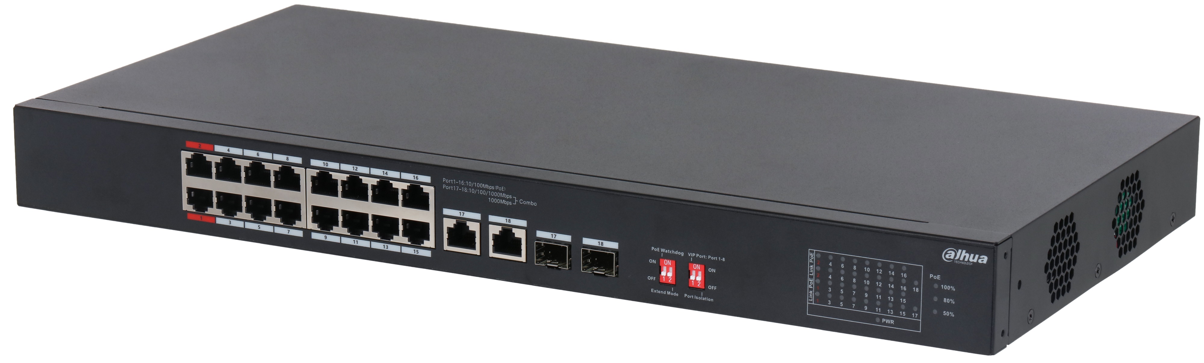 

Коммутатор Dahua DH-S3218-16ET-135 16-портовый неуправляемый с РоЕ, DH-S3218-16ET-135