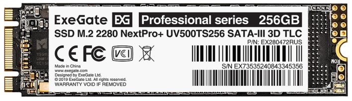

Накопитель SSD M.2 2280 Exegate NextPro+ UV500TS256 EX280472RUS 256GB 561/500MB/s 3D TLC 100 TBW MTBF 1.8M, NextPro+ UV500TS256