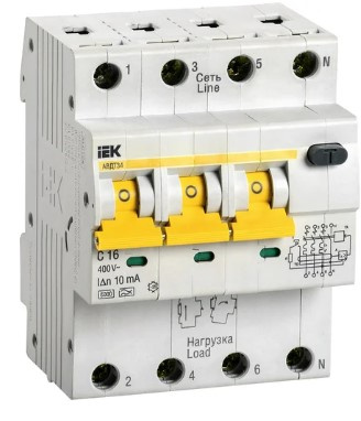 Изображение товара Автомат IEK MAD22-6-016-C-10 6 кА 16 А 400 В 4 полюса