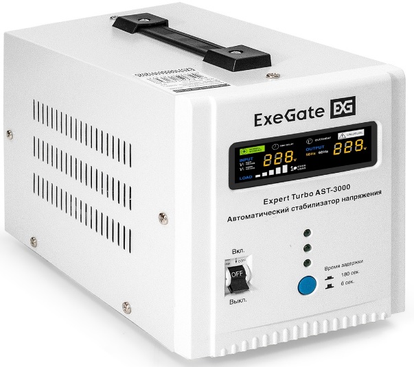 

Стабилизатор напряжения Exegate Expert Turbo AST-3000 EX291732RUS (3000ВА, вход 80-260В, цветной дисплей, выход 220В±8%, КПД 98%, 5 уровней защиты, ме, Expert Turbo AST-3000