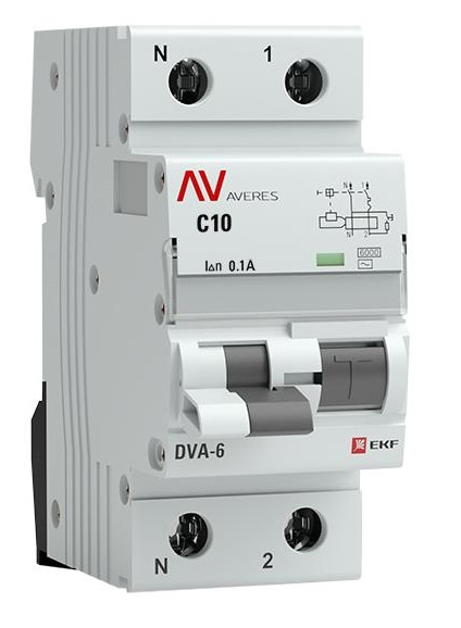 Изображение товара Автомат EKF rcbo6-1pn-10C-100-ac-av - защита цепей 230В/400В