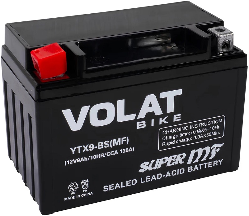 Батарея VOLAT YTX9-BS(MF)Volat (9 Ач, 12 V) Прямая, L+ 150x87x107 (для мототехники)
