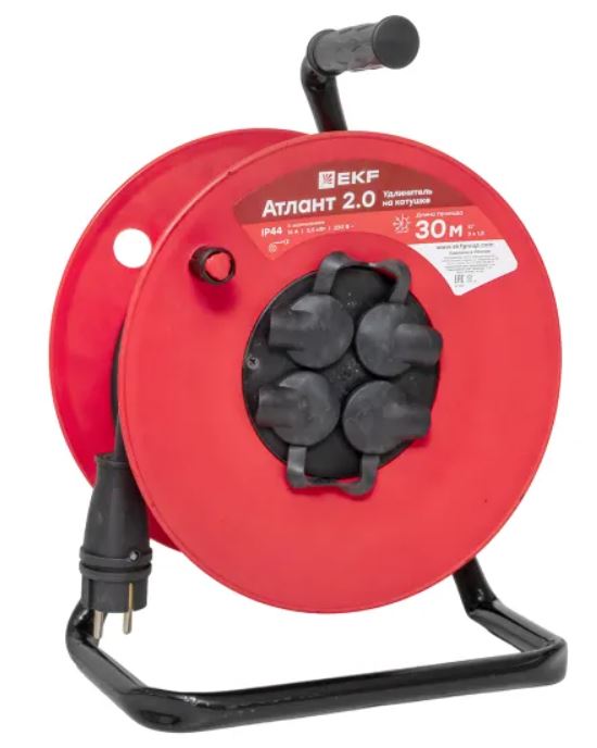

Удлинитель на катушке EKF UKA02-16-315R-4-30-IP44 "Атлант 2.0" 4 гнезда 30м с заземлением КГ 3*1,5 16А/3,5кВт IP44 PROxima, UKA02-16-315R-4-30-IP44