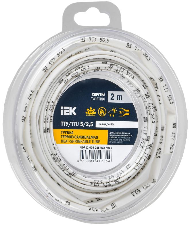 

Трубка термоусадочная IEK UDR12-005-D25-002-K01-T ТТУ нг-LS 5/2,5 белая (2м/упак), UDR12-005-D25-002-K01-T