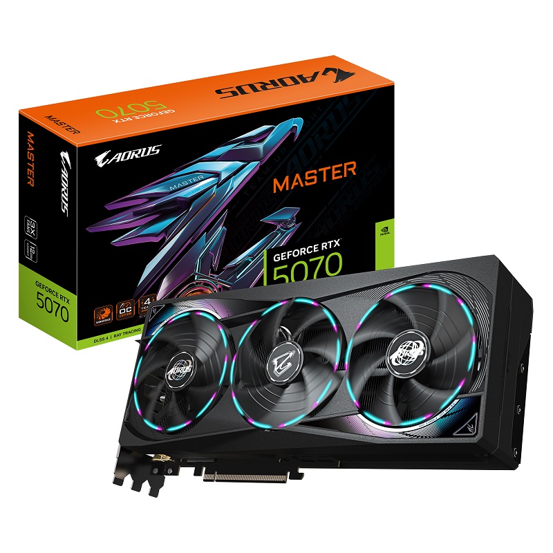 

Видеокарта PCI-E GIGABYTE GeForce RTX 5070 AORUS MASTER (GV-N5070AORUS M-12GD) 12GB GDDR7 192bit 4nm 2715/28000MHz HDMI 3*DP, GeForce RTX 5070 AORUS MASTER (GV-N5070AORUS M-12GD)