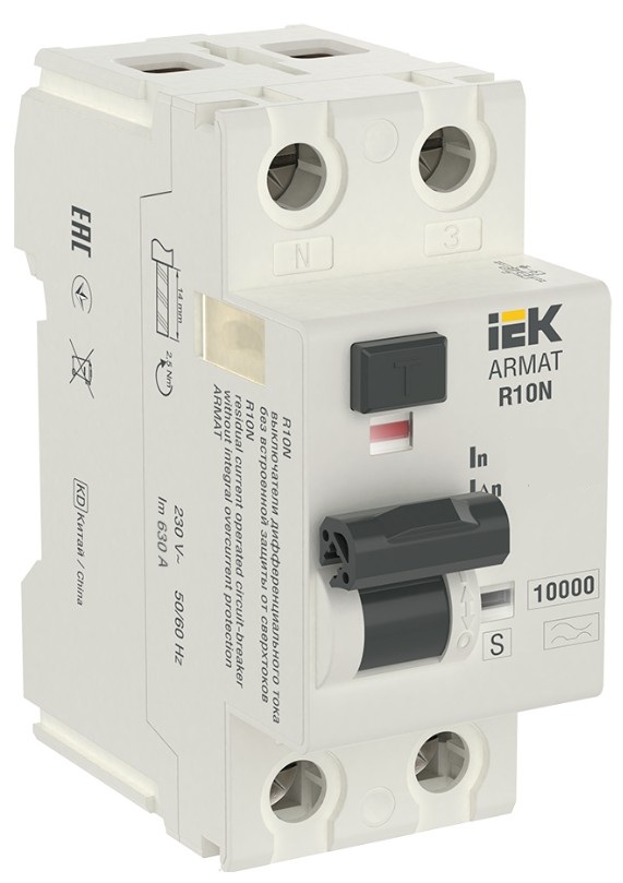 

Выключатель дифференциального тока (ВДТ, УЗО) IEK AR-R10N-2-025C010 ARMAT R10N 2P 25А 10мА тип AC, AR-R10N-2-025C010