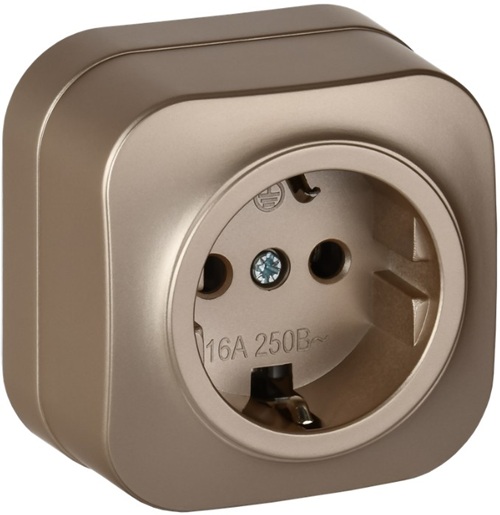 

Розетка с заземлением IEK ERH11-K37M-16 GLORY для открытой установки без защитных шторок 16А РС20-3-ХШм шампань матовый, ERH11-K37M-16