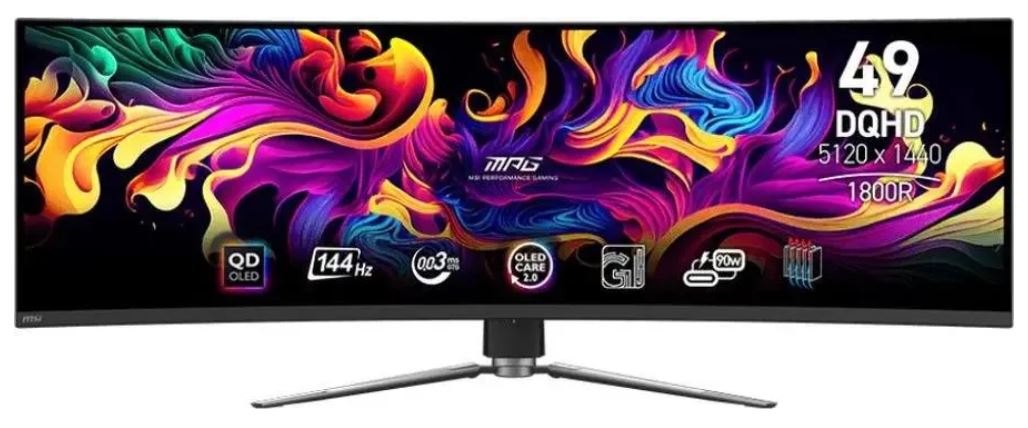 

Монитор 49" MSI MPG 491CQP 9S6-3FA84T-010 5120x1440 LED, 32:9, QD OLED, 250cd, 1500000:1, 0.03ms(GTG), 178/178, DP, 2xHDMI, 4xUSB, 144Hz, tilt, HAS, p, MPG 491CQP
