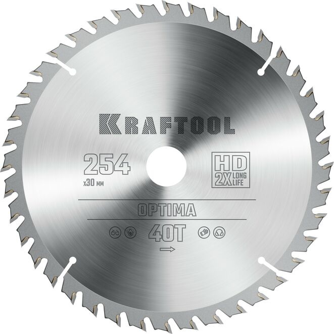 

Диск пильный Kraftool Optima 36951-254-30 Kraftool по дереву 254x30мм. 40т, Optima