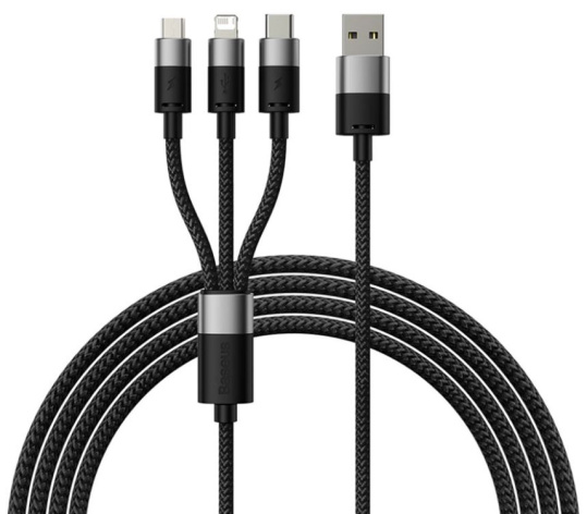 Изображение товара Кабель интерфейсный Baseus CAXS000001 для зарядки и передачи данных USB-C Micro-USB Lightning