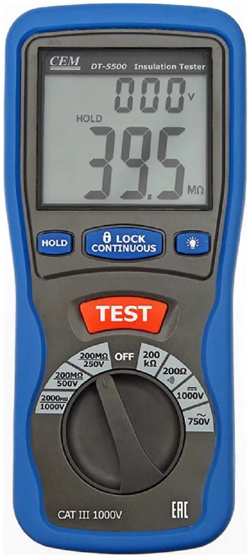 

Измеритель сопротивления изоляции CEM DT-5500 CEM 480472 цифровой, DT-5500
