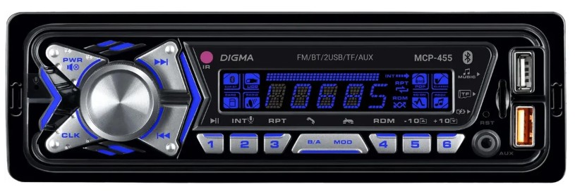 

Автомагнитола Digma MCP-455 1DIN 4x50Вт v5.0 USB 2.0 AUX 4 ПДУ, MCP-455