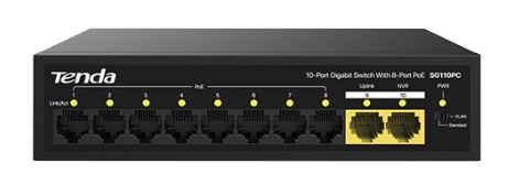

Коммутатор неуправляемый Tenda SG110PC 10x1 Гбит/с, PoE 8х30 Вт, 2хUplink, настольный, SG110PC