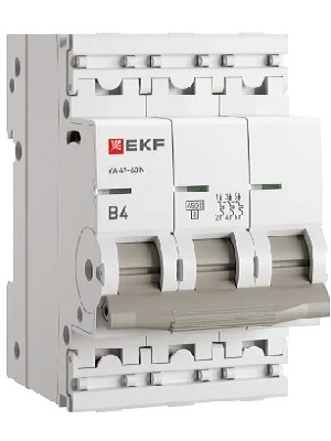 

Автоматический выключатель EKF M634304B 3P 4А (B) 4,5кА ВА 47-63N PROxima, M634304B