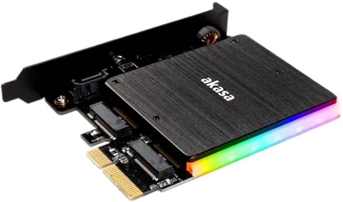 

Переходник AKASA AK-PCCM2P-03 для подключения одного M.2 SATA SSD и одного M.2 PCI-E SSD к разъему PCI-E 4x компьютера, AK-PCCM2P-03